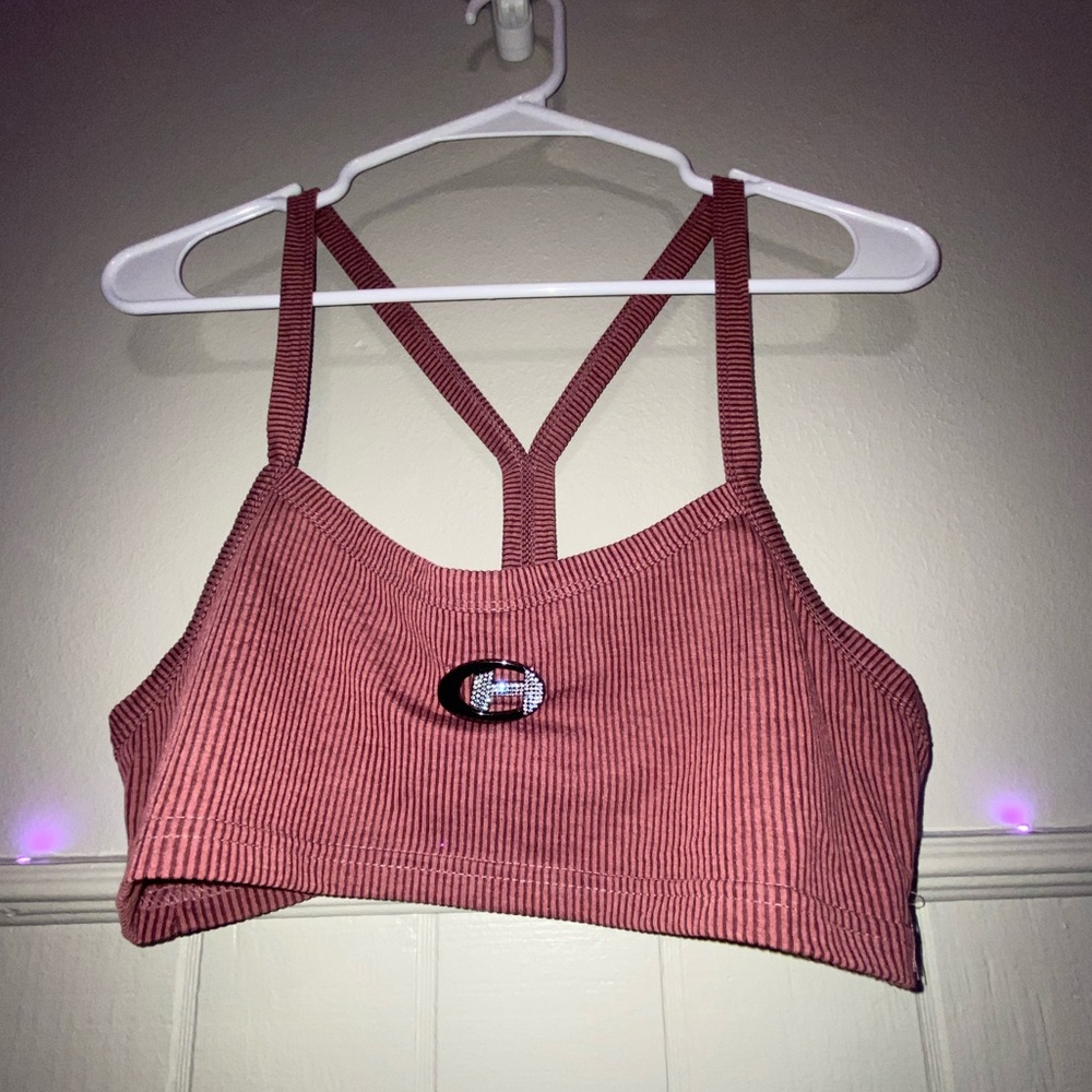 Red stripe tank top with button detailing.
